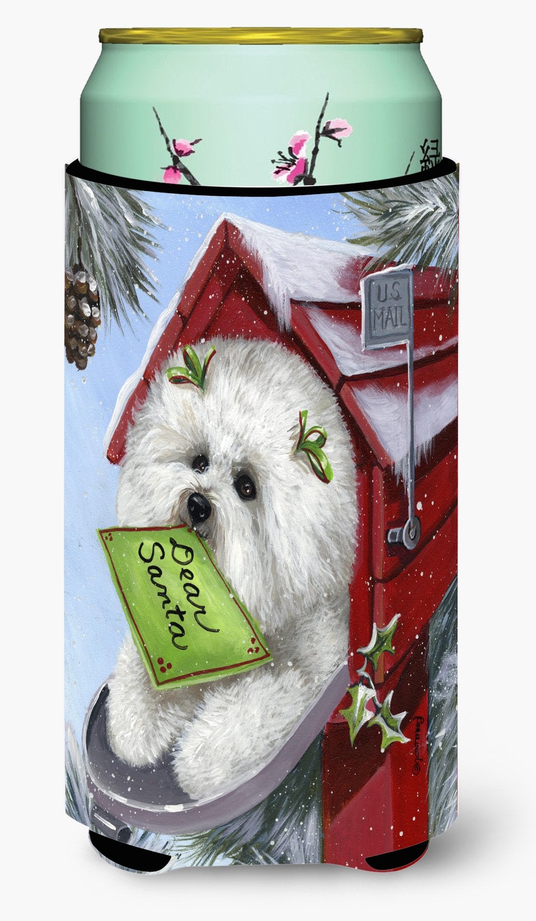 Bichon Frise Santa&#39;s List Christmas Tall Boy Hugger PPP3025TBC by Caroline&#39;s Treasures