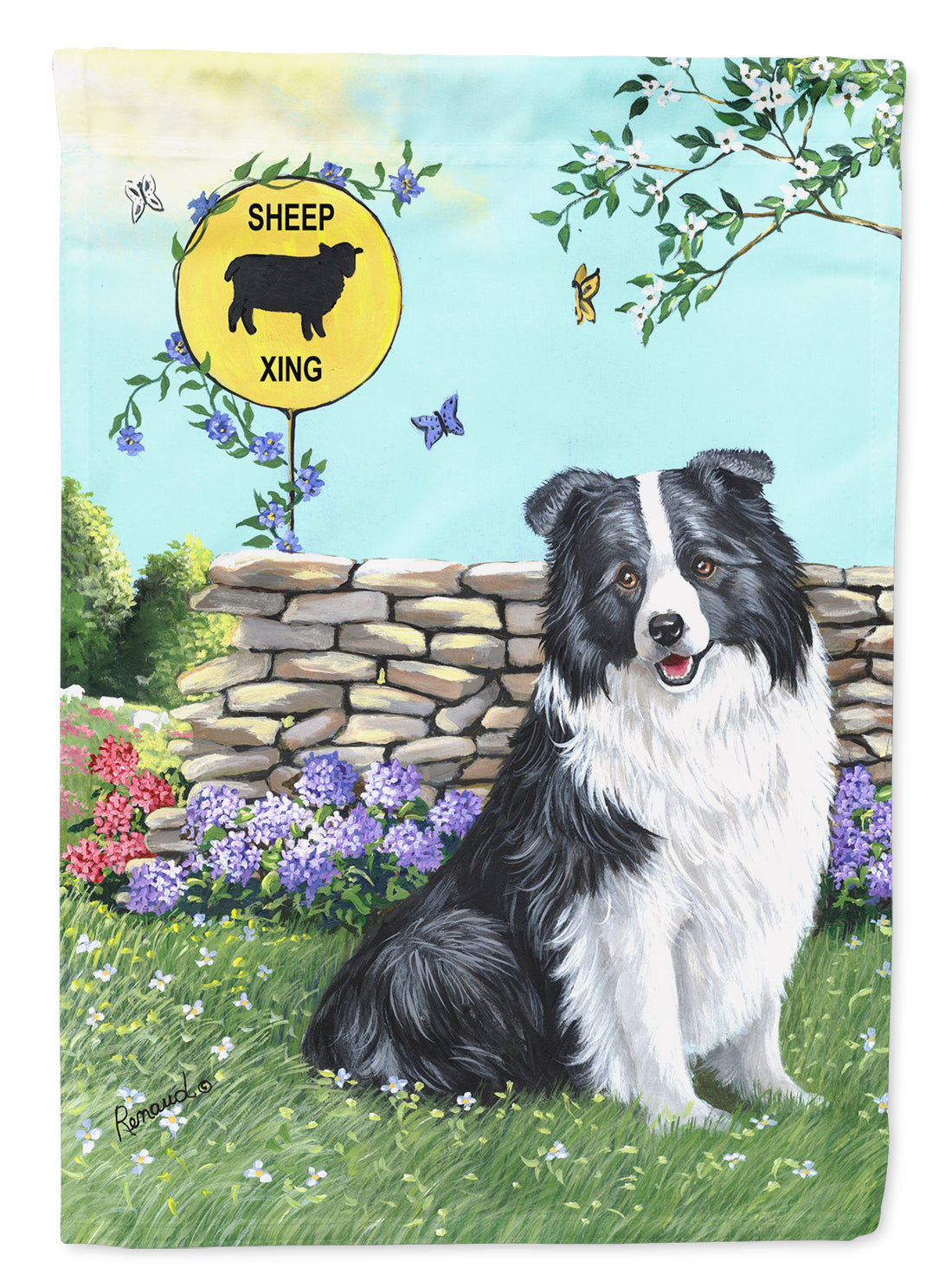 Border Collie Crossing Flag Canvas House Size PPP3030CHF