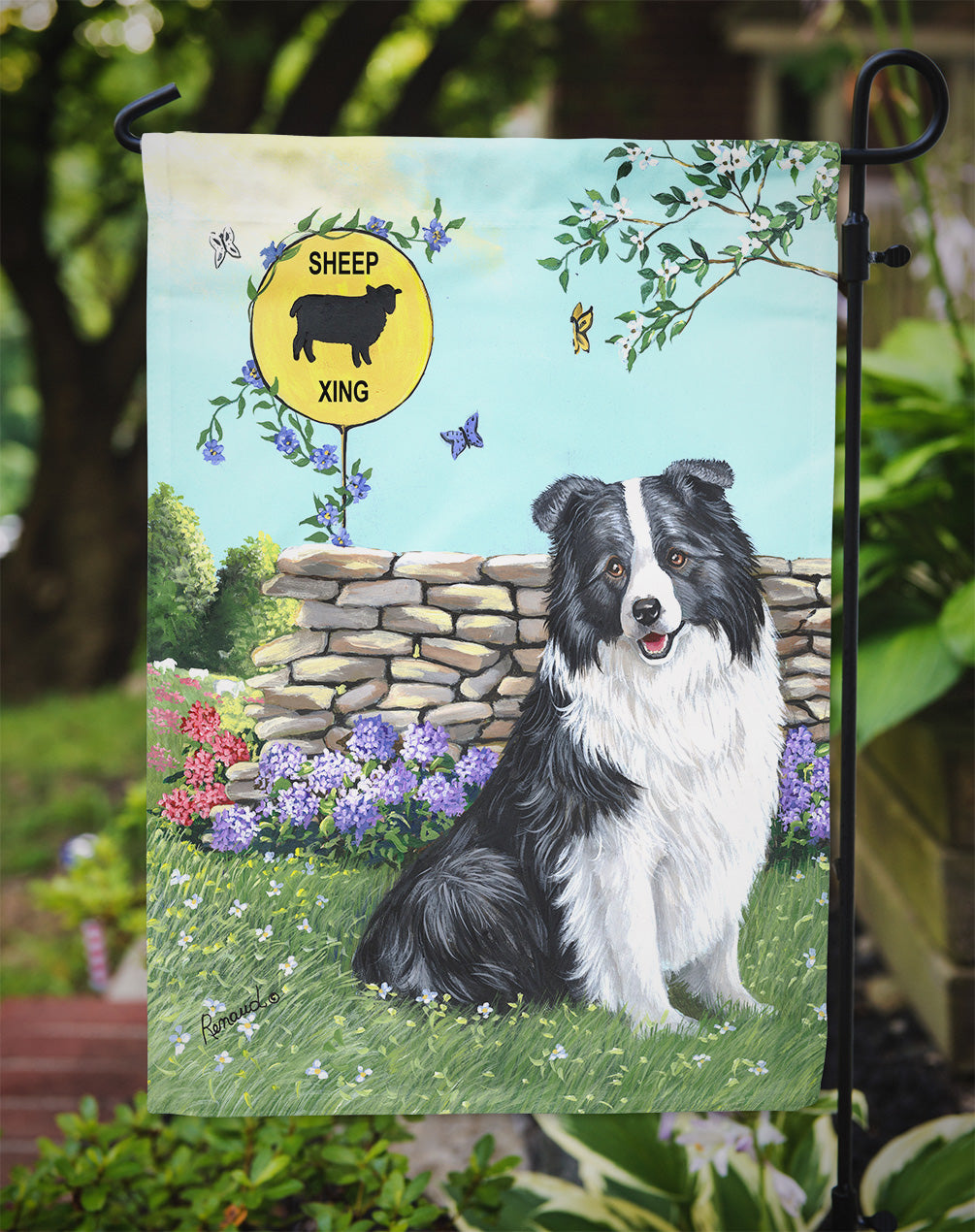 Border Collie Crossing Flag Garden Size PPP3030GF  the-store.com.