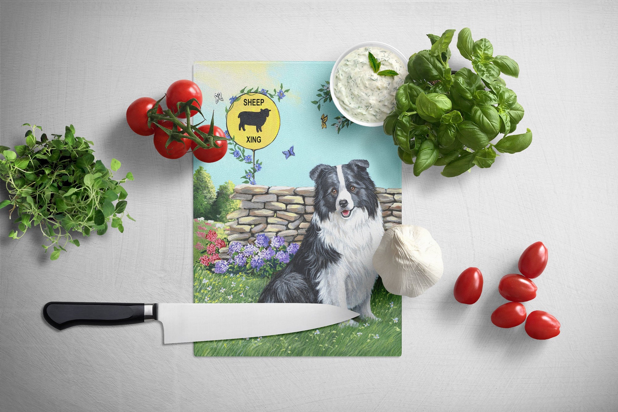 Border Collie Crossing Glass Cutting Board Large PPP3030LCB by Caroline's Treasures