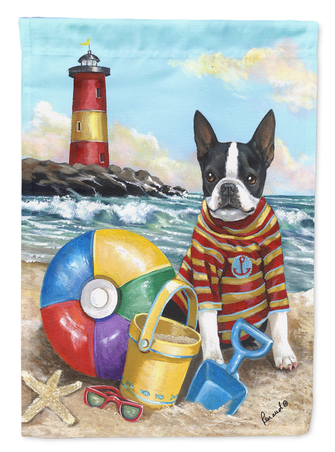 Boston Terrier Beach Baby Flag Canvas House Size PPP3032CHF  the-store.com.