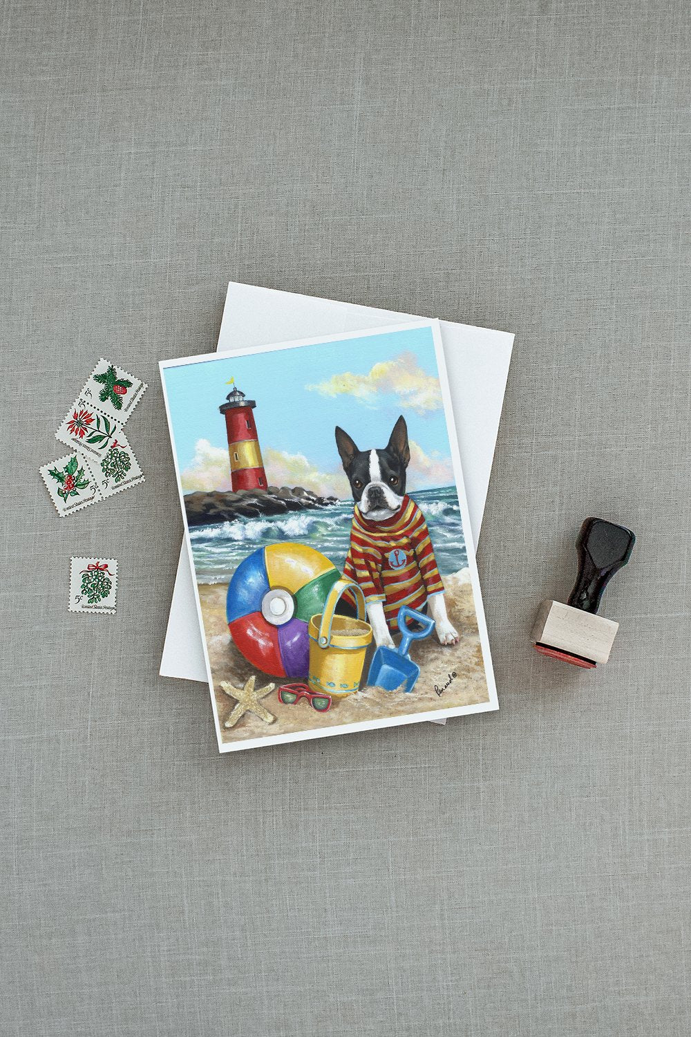 Boston Terrier Beach Baby Greeting Cards and Envelopes Pack of 8 - the-store.com
