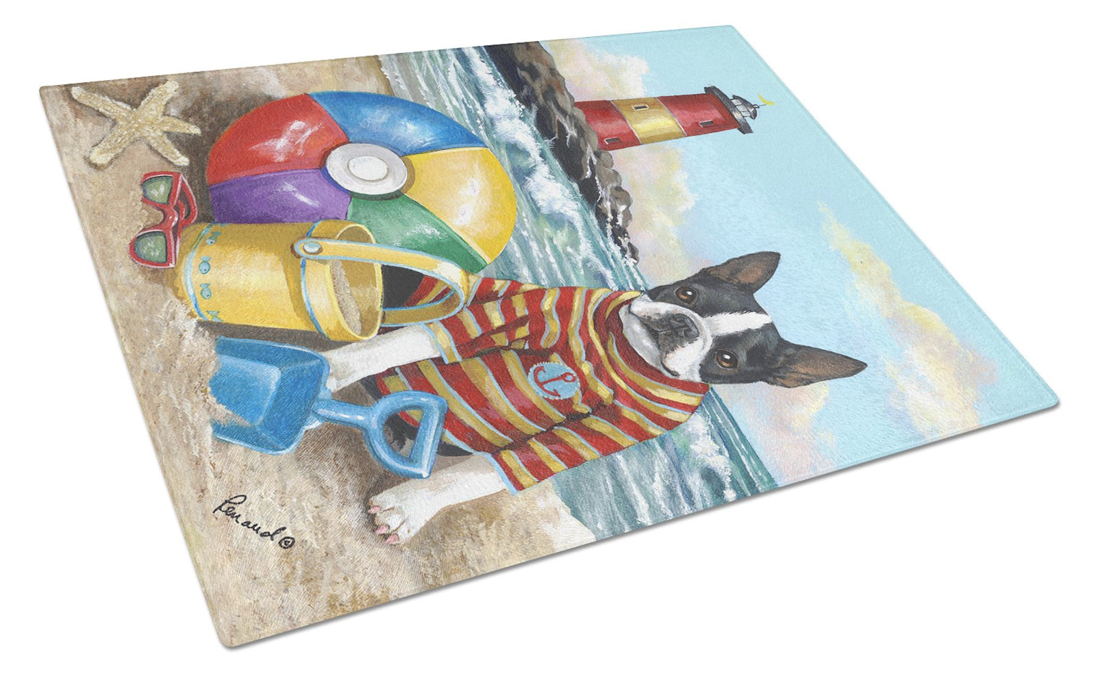 Boston Terrier Beach Baby Glass Cutting Board Large PPP3032LCB by Caroline's Treasures