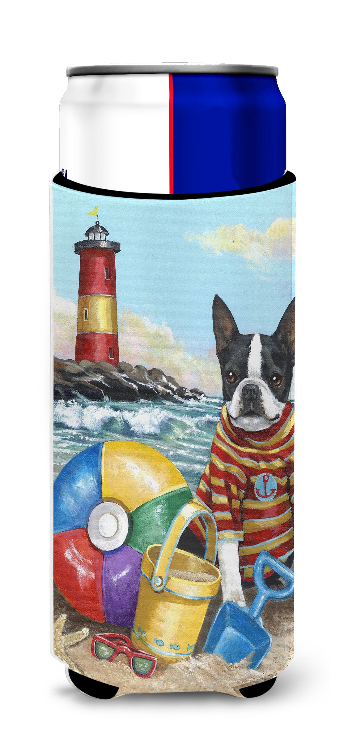 Boston Terrier Beach Baby Ultra Hugger for slim cans PPP3032MUK  the-store.com.