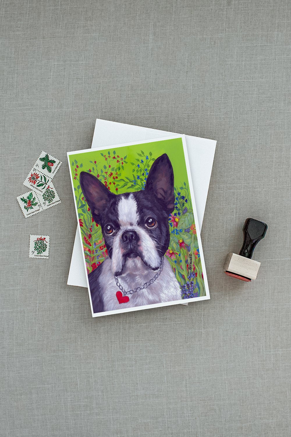 Boston Terrier Jungle Greeting Cards and Envelopes Pack of 8 - the-store.com