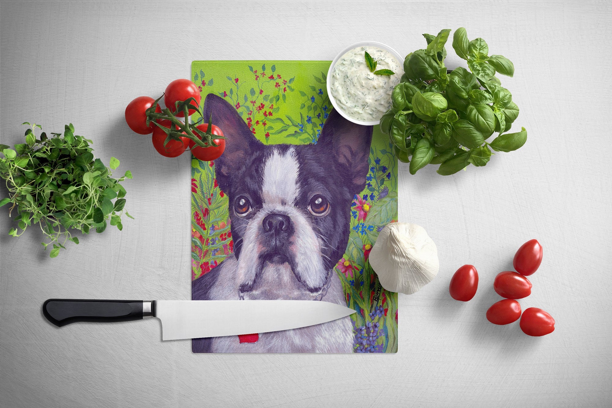 Boston Terrier Jungle Glass Cutting Board Large PPP3034LCB by Caroline's Treasures