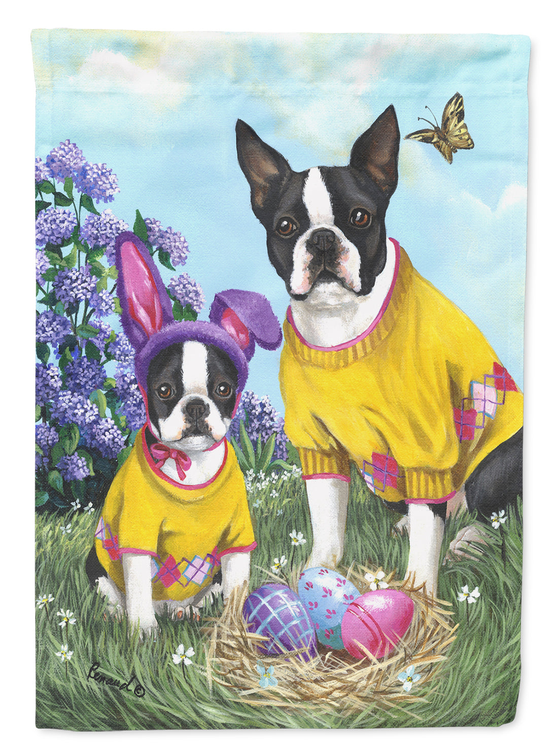 Boston Terrier Easter Bunny Flag Canvas House Size PPP3037CHF  the-store.com.