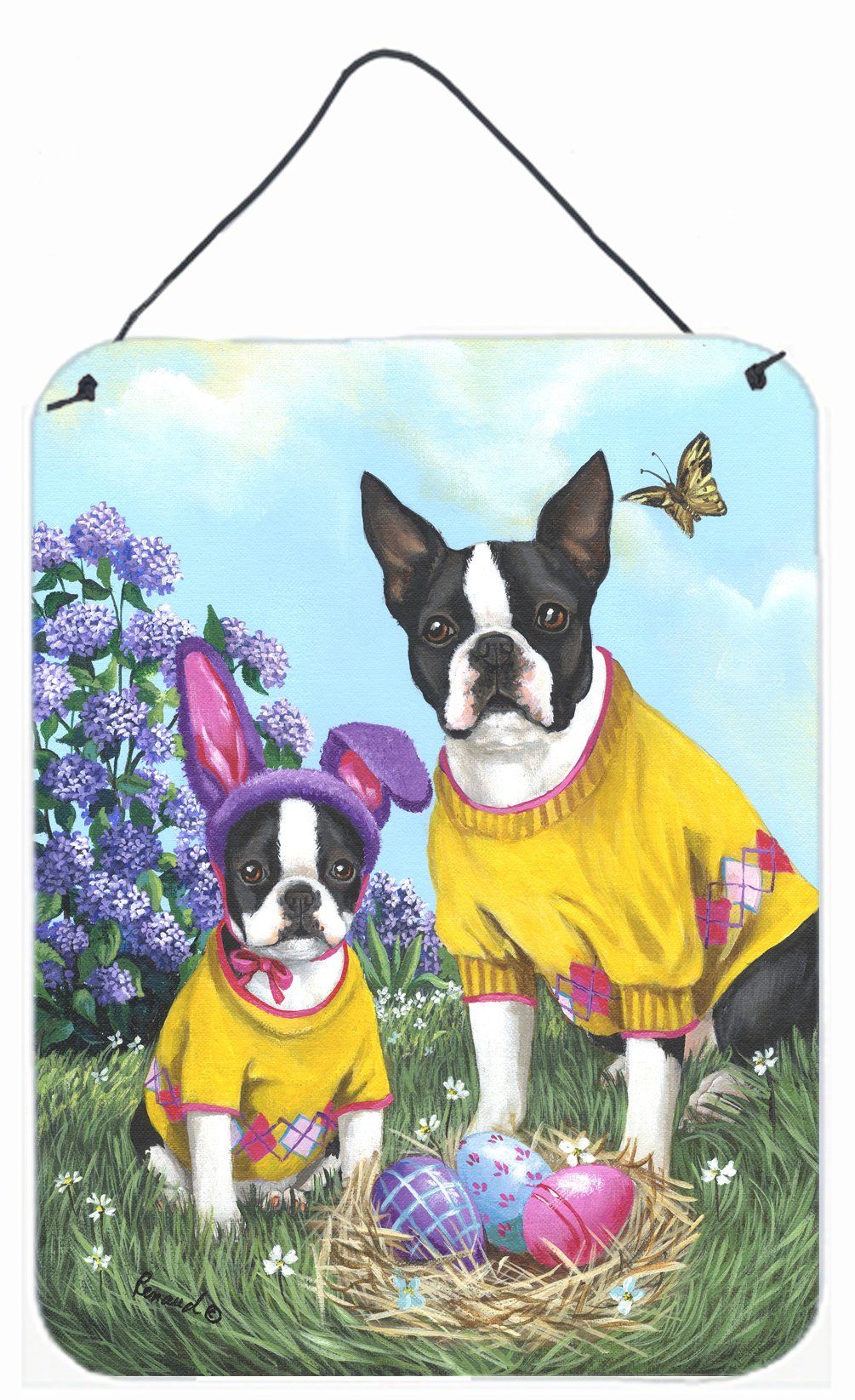 Buy this Boston Terrier Easter Bunny Wall or Door Hanging Prints PPP3037DS1216