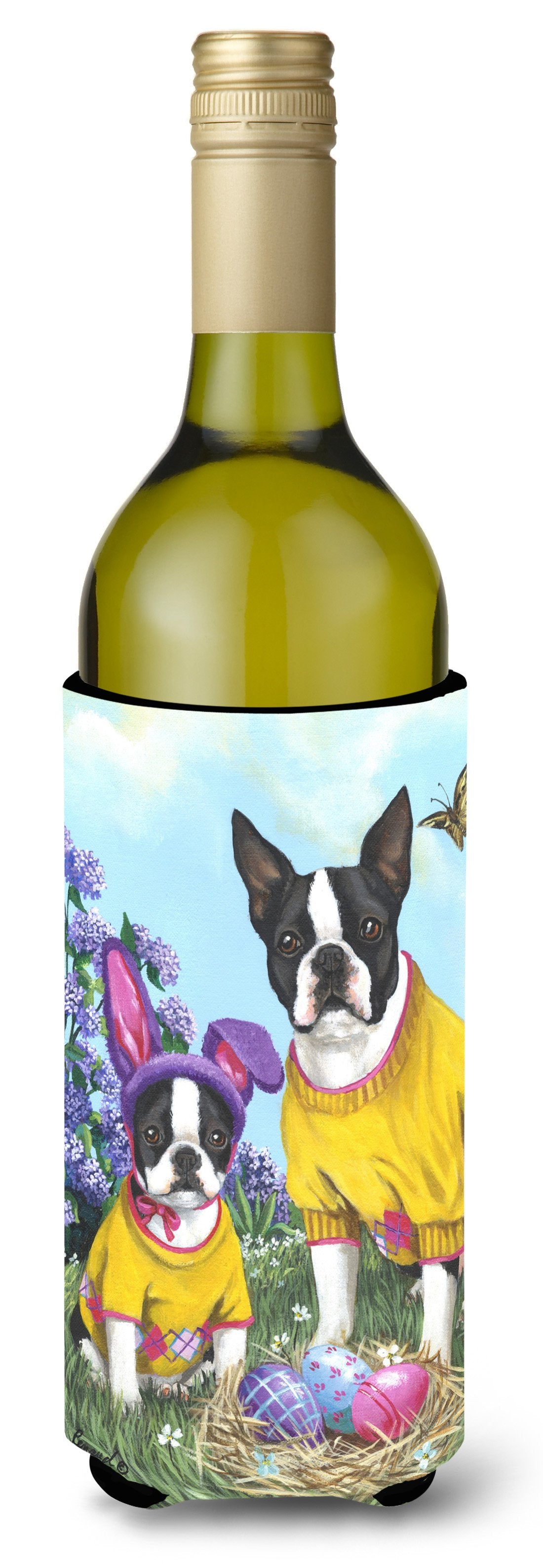 Boston Terrier Easter Bunny Wine Bottle Hugger PPP3037LITERK by Caroline&#39;s Treasures