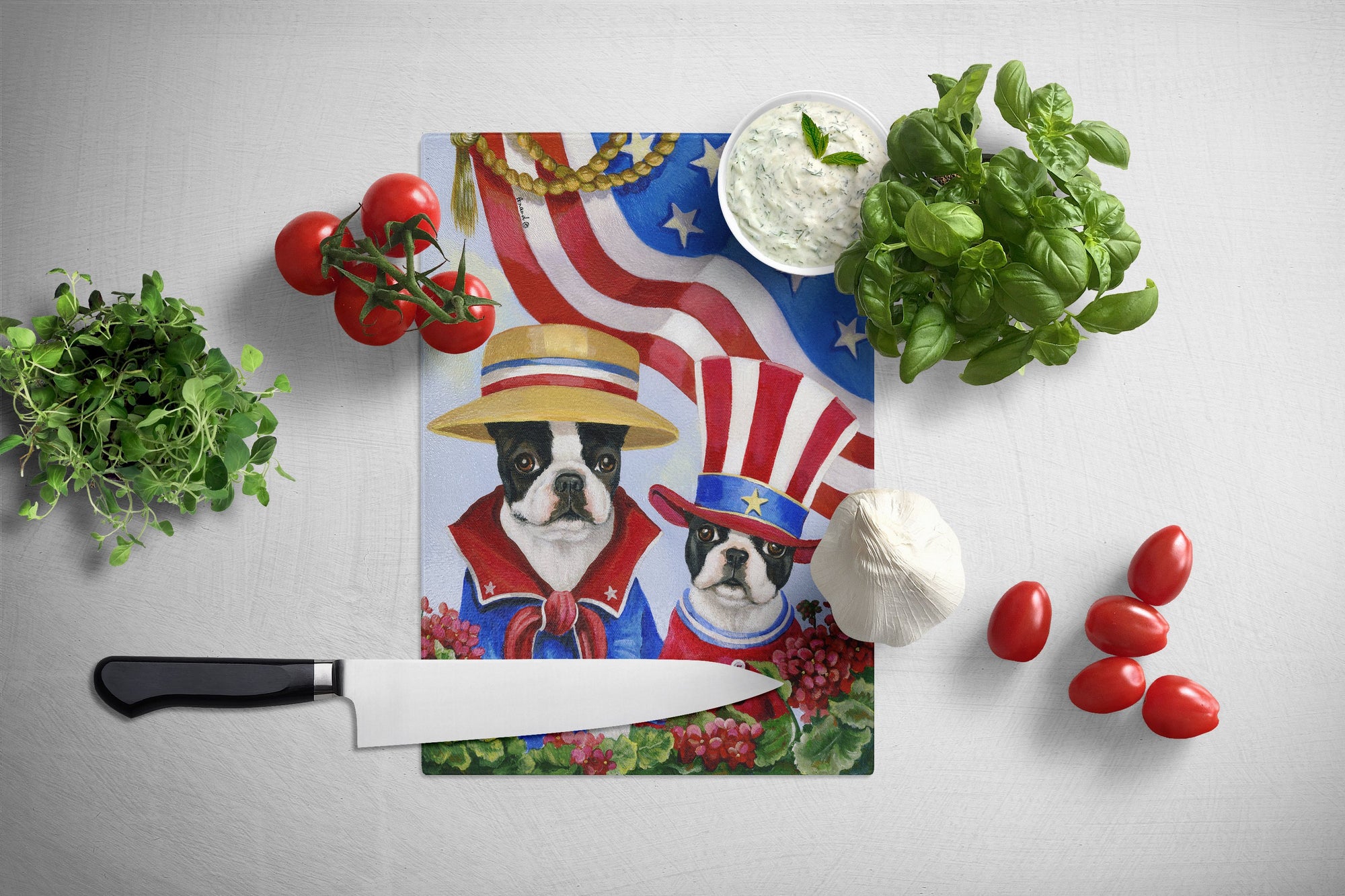 Boston Terrier USA Glass Cutting Board Large PPP3038LCB by Caroline's Treasures