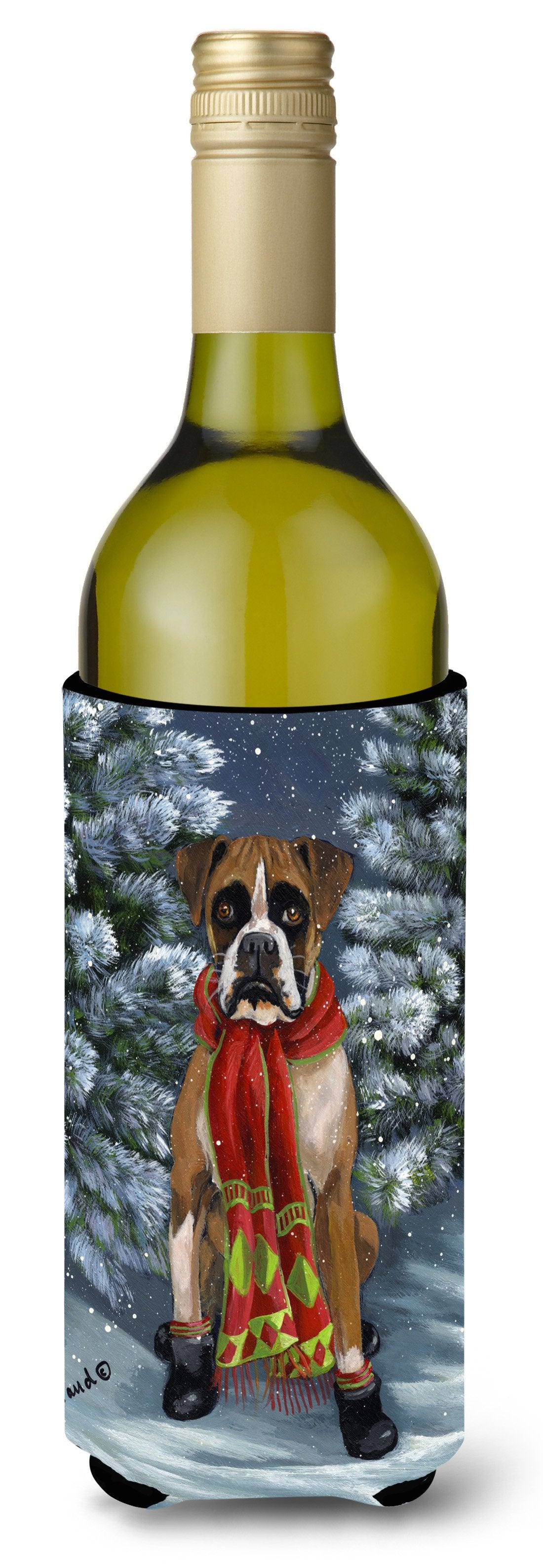 Boxer Let&#39;s Play Christmas Wine Bottle Hugger PPP3040LITERK by Caroline&#39;s Treasures
