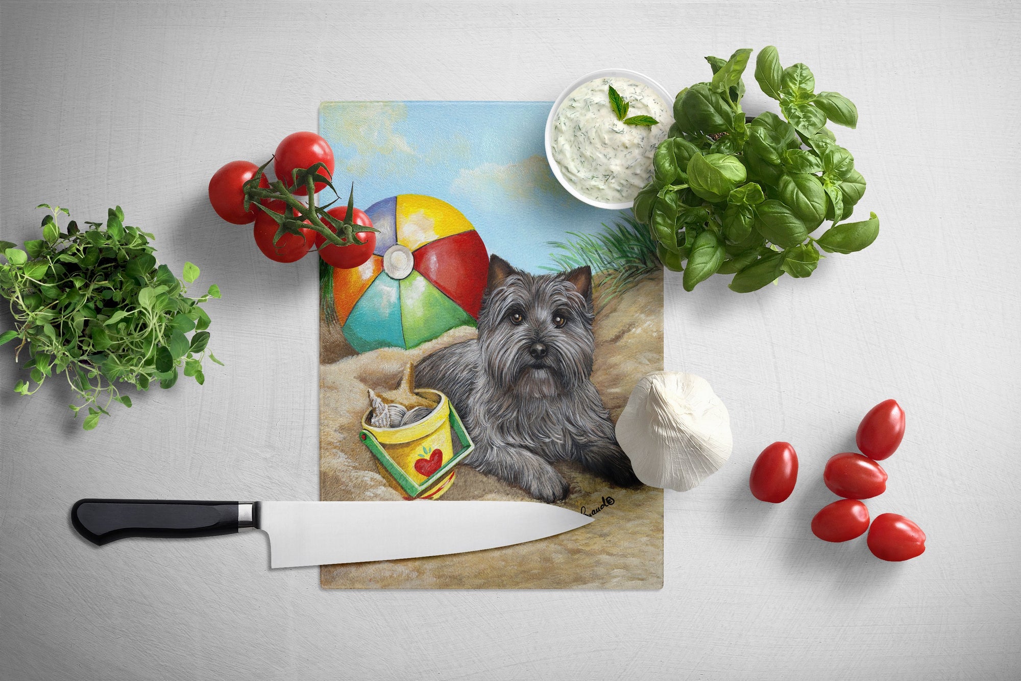 Cairn Terrier At the Beach Glass Cutting Board Large PPP3048LCB by Caroline's Treasures