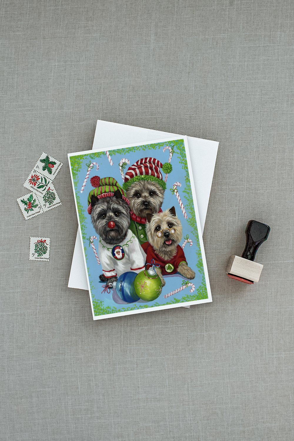 Cairn Terrier Christmas Elves Greeting Cards and Envelopes Pack of 8 - the-store.com