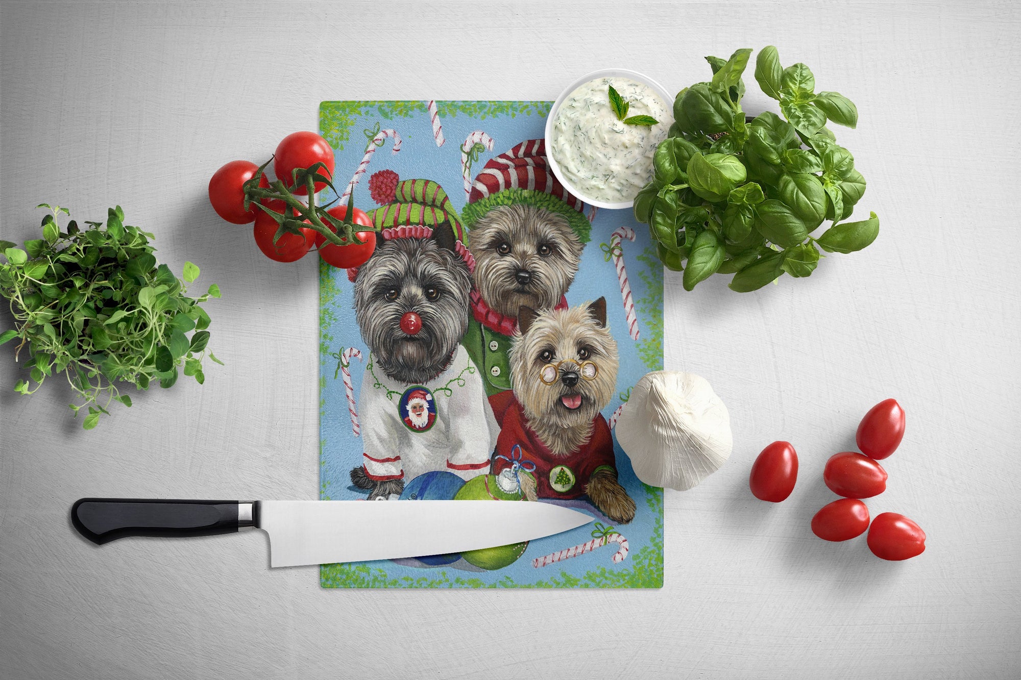 Cairn Terrier Christmas Elves Glass Cutting Board Large PPP3050LCB by Caroline's Treasures