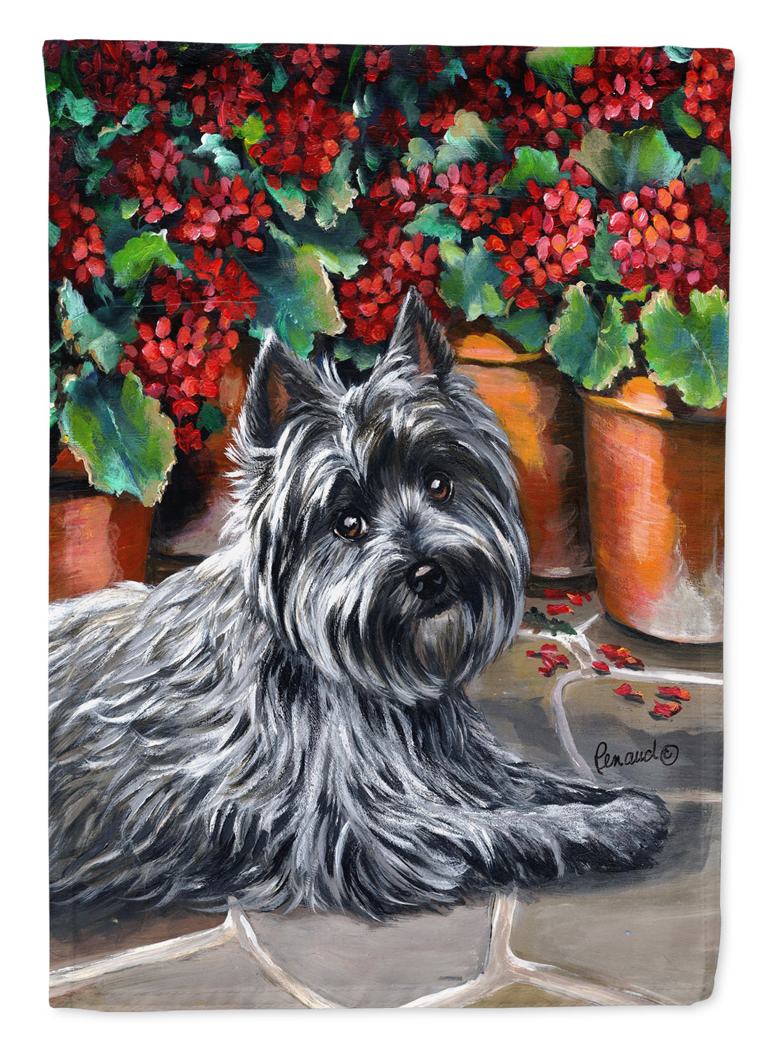 Cairn Terrier Geraniums Flag Canvas House Size PPP3052CHF