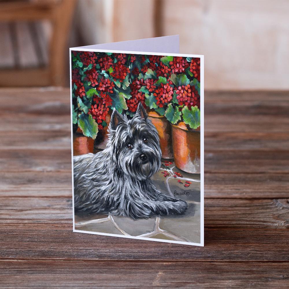 Caroline's Treasures Cairn Terrier Geraniums Greeting Cards - Blank Note Cards – 8-Pack of Artist-Designed Cards with Envelopes