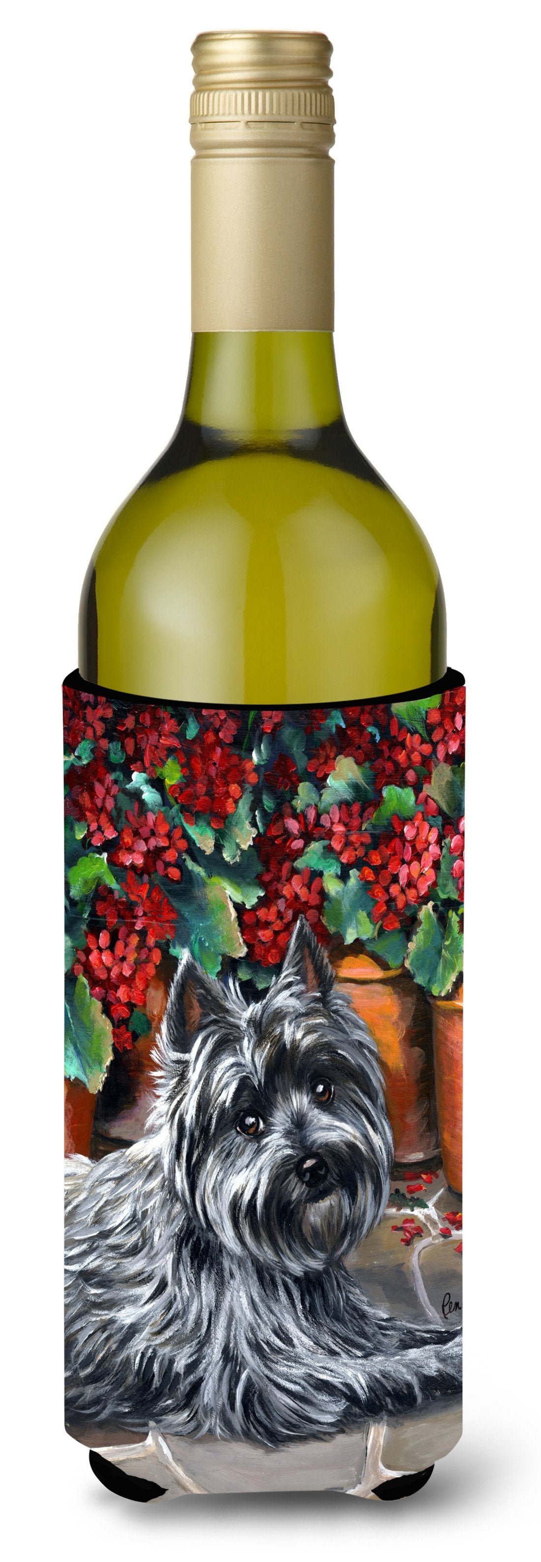 Cairn Terrier Geraniums Wine Bottle Hugger PPP3052LITERK by Caroline&#39;s Treasures