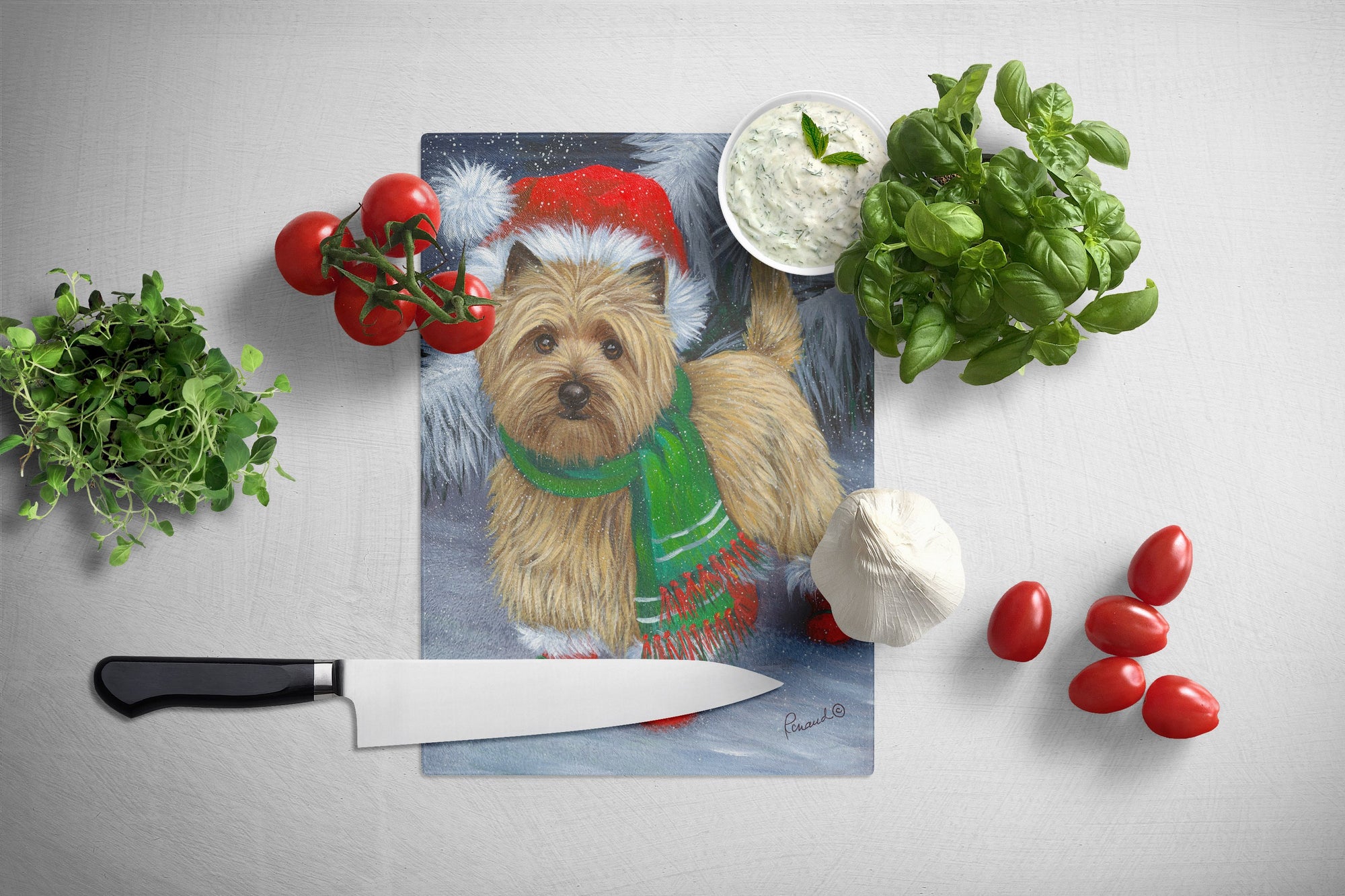 Cairn Terrier Christmas Red Boots Glass Cutting Board Large PPP3058LCB by Caroline's Treasures