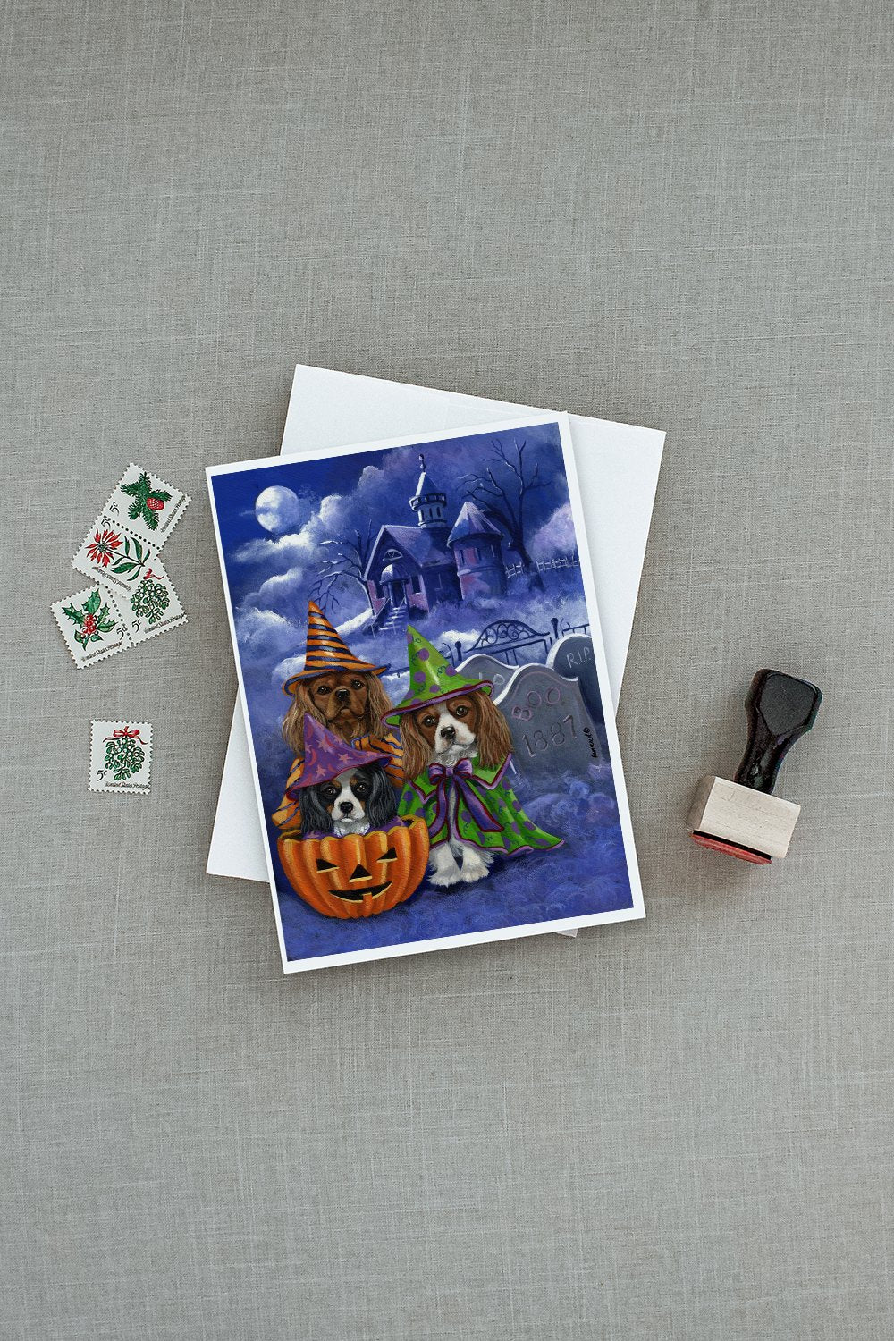 Cavalier Spaniel Halloween House Greeting Cards and Envelopes Pack of 8 - the-store.com
