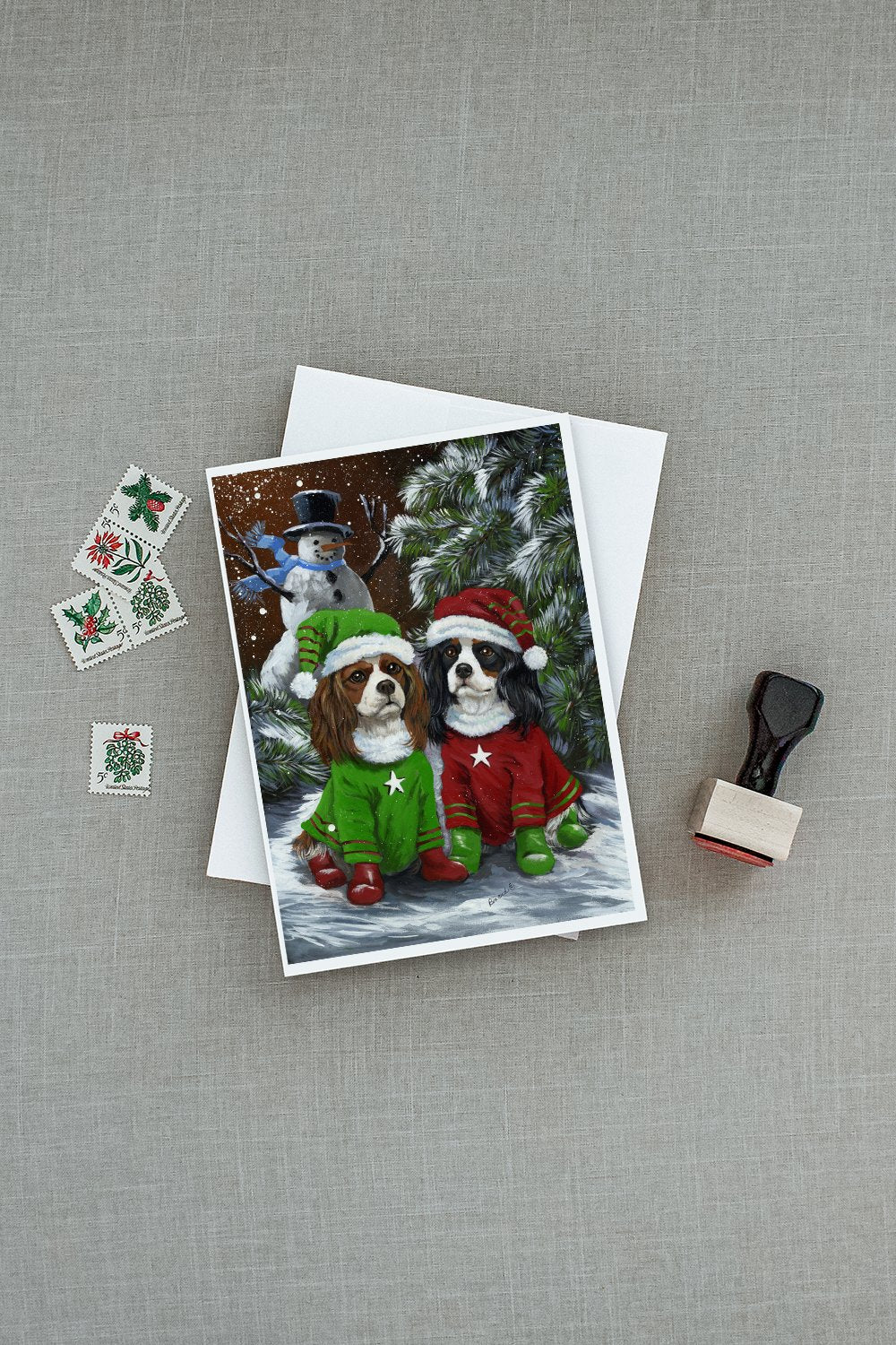 Cavalier Spaniel Snowman Christmas Greeting Cards and Envelopes Pack of 8 - the-store.com