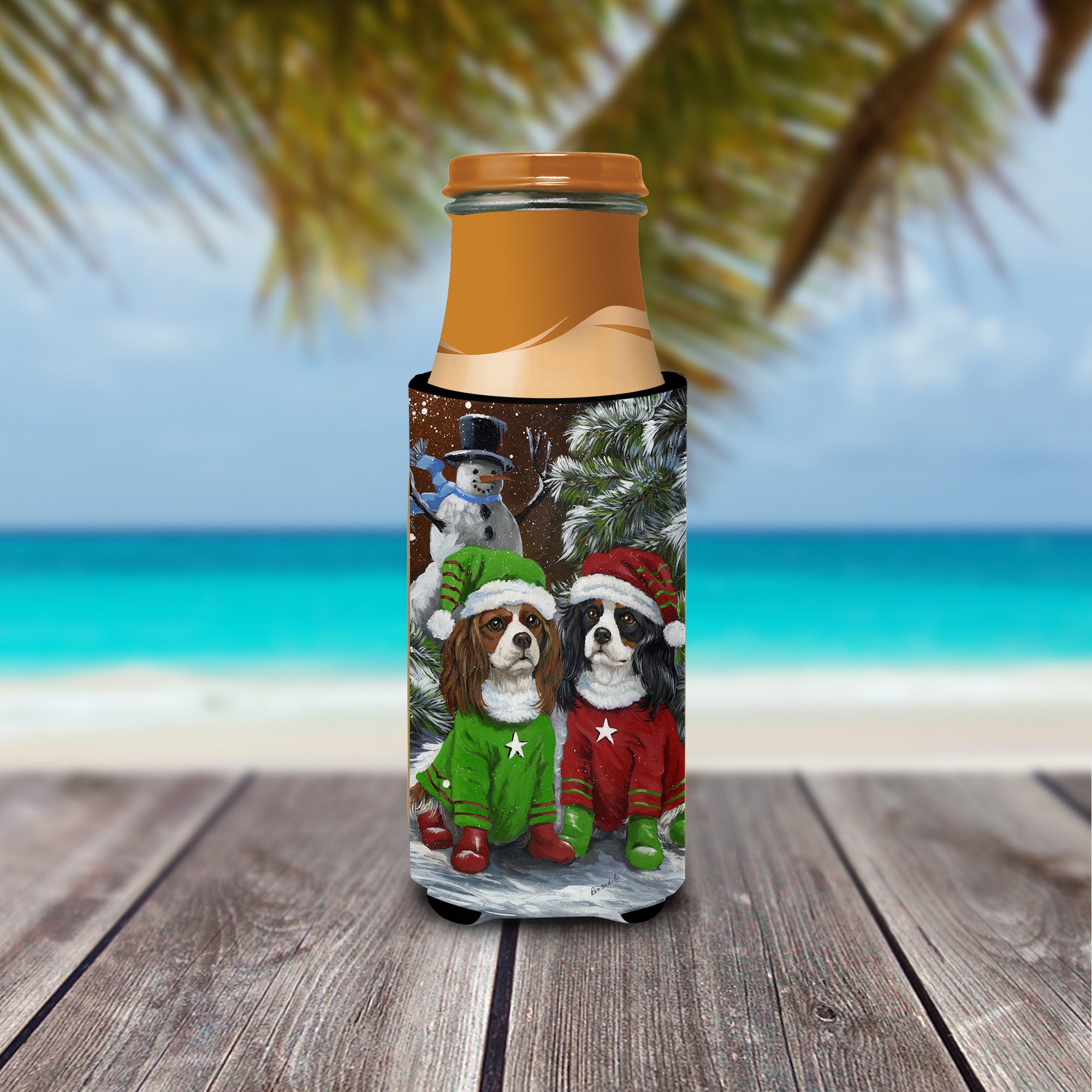 Cavalier Spaniel Snowman Christmas Ultra Hugger for slim cans PPP3067MUK  the-store.com.