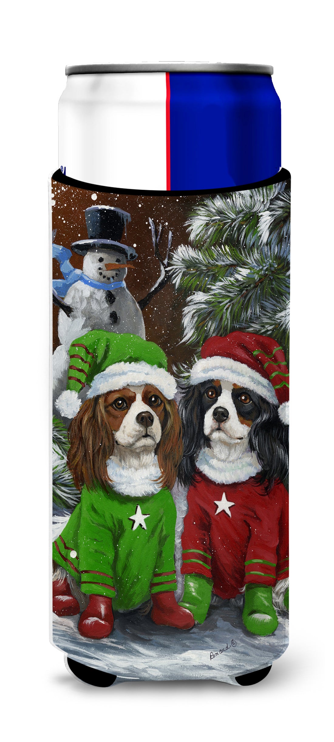 Cavalier Spaniel Snowman Christmas Ultra Hugger for slim cans PPP3067MUK  the-store.com.