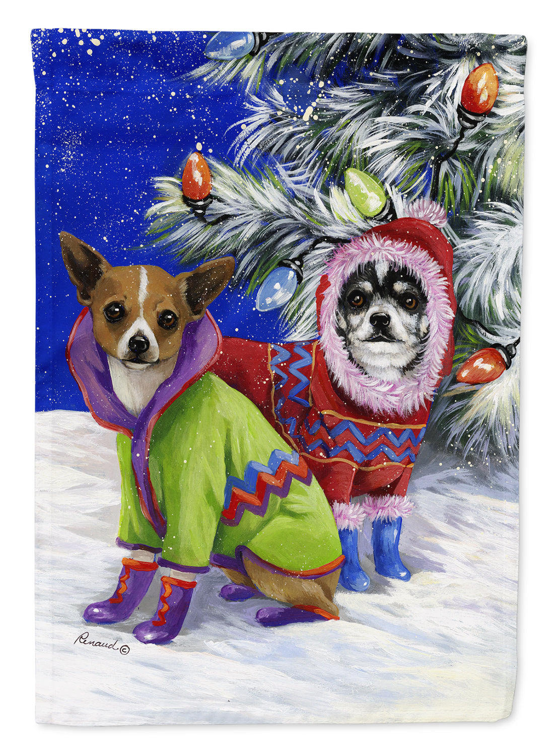 Chihuahua Christmas Snowflakes Flag Canvas House Size PPP3071CHF  the-store.com.