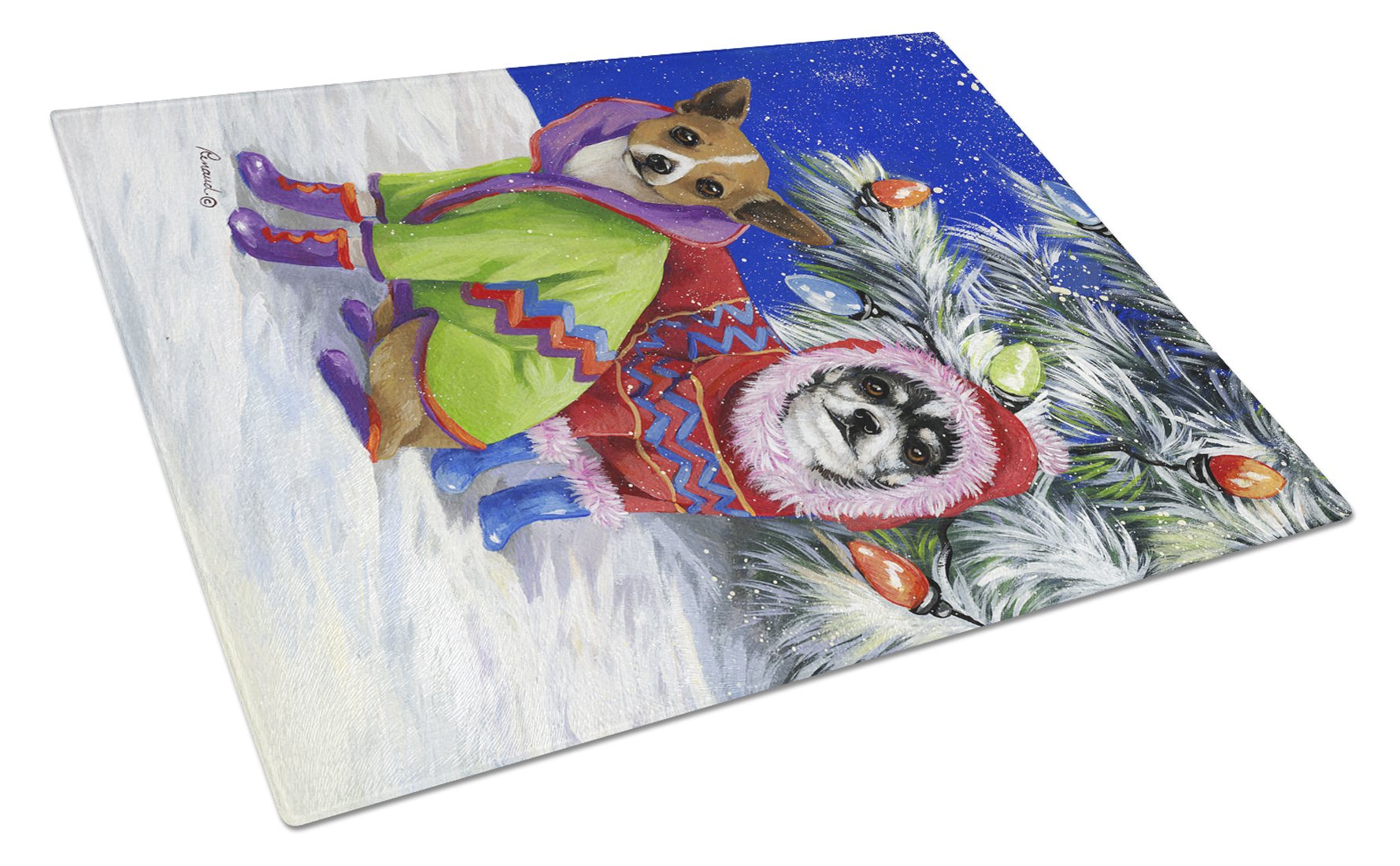 Chihuahua Christmas Snowflakes Glass Cutting Board Large PPP3071LCB by Caroline's Treasures