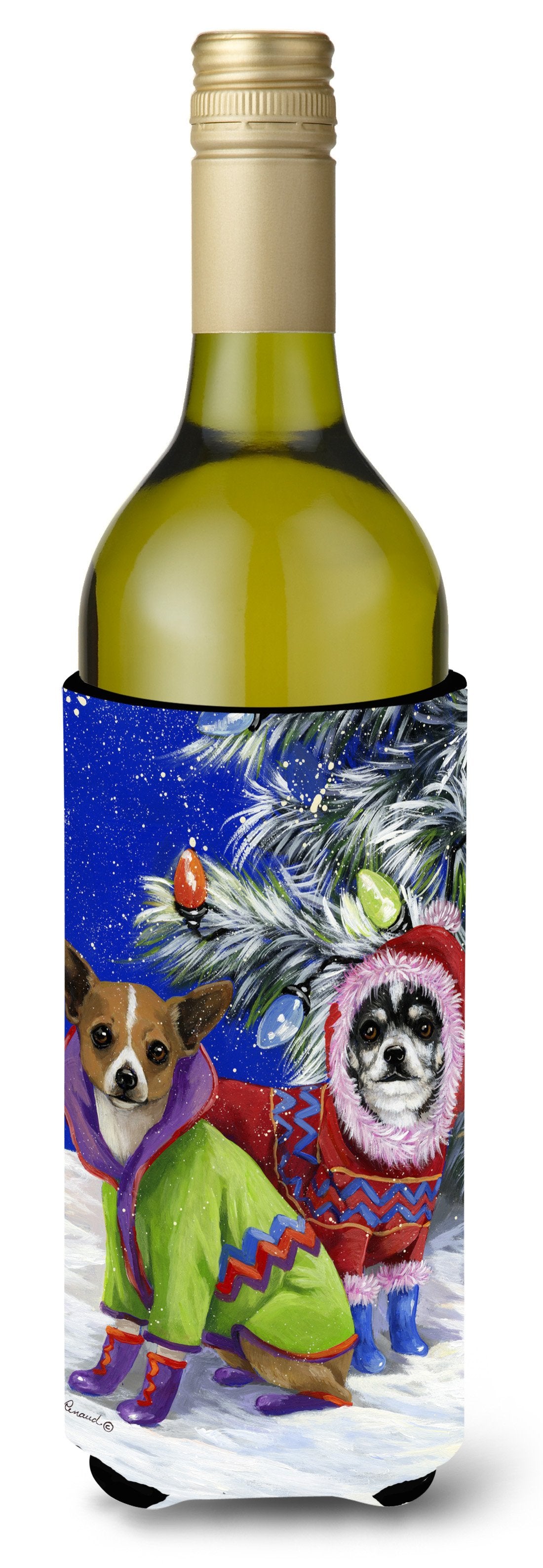 Chihuahua Christmas Snowflakes Wine Bottle Hugger PPP3071LITERK by Caroline&#39;s Treasures