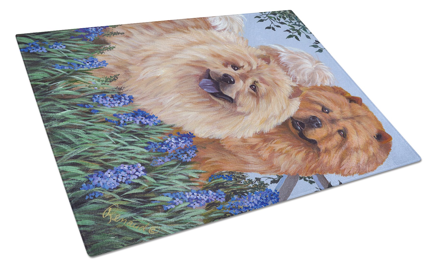 Chow Chow Meadow Glass Cutting Board Large PPP3073LCB by Caroline's Treasures