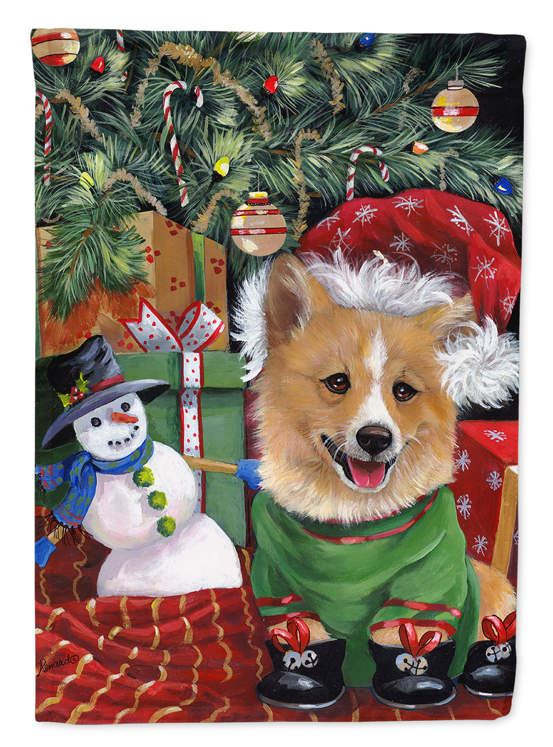 Corgi Under my Christmas Tree Flag Canvas House Size PPP3078CHF  the-store.com.