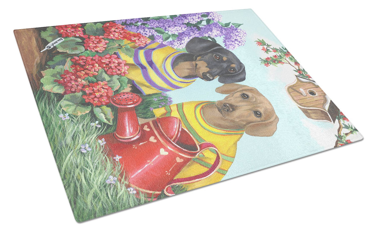 Dachshund Blooms Glass Cutting Board Large PPP3080LCB by Caroline&#39;s Treasures