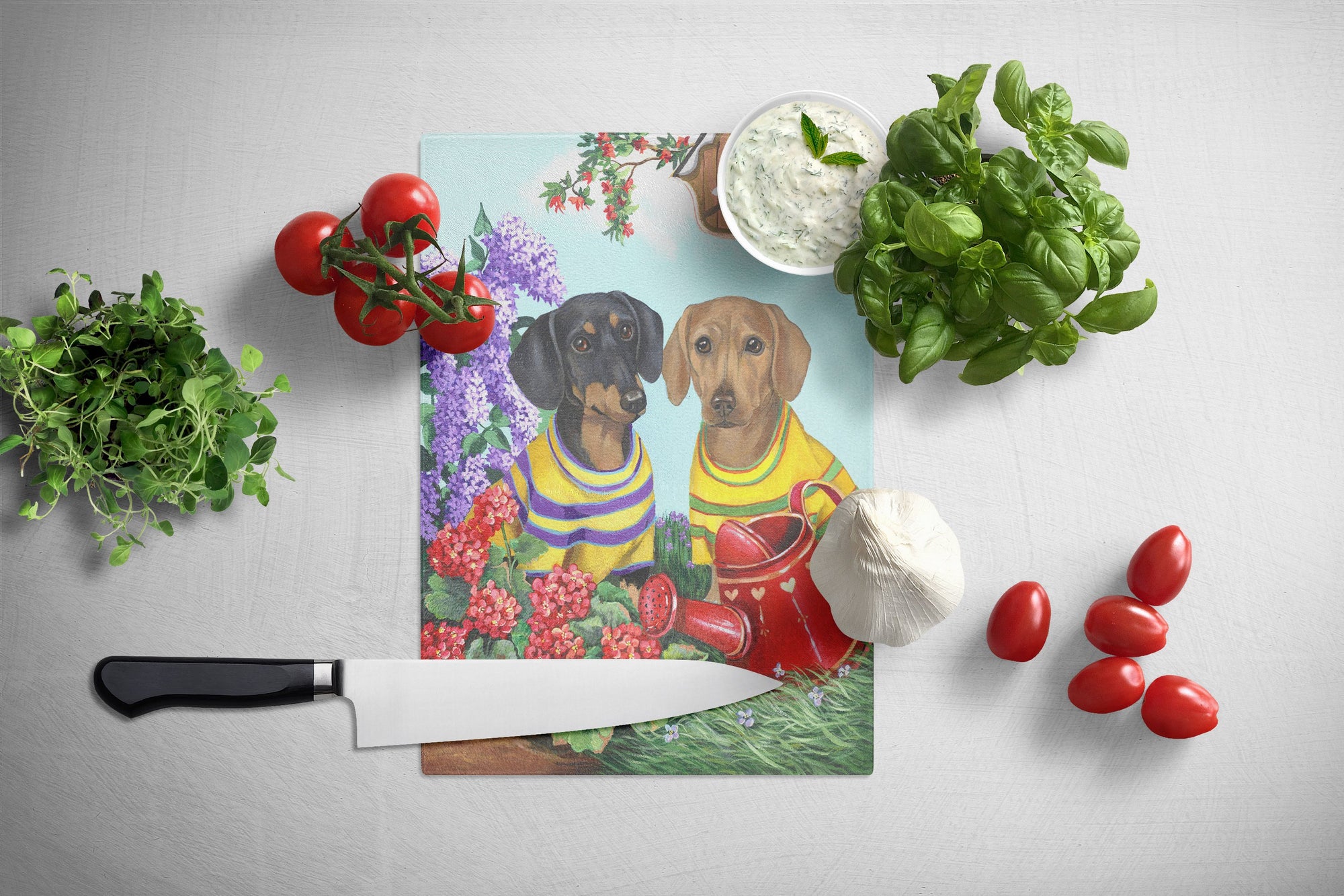 Dachshund Blooms Glass Cutting Board Large PPP3080LCB by Caroline's Treasures