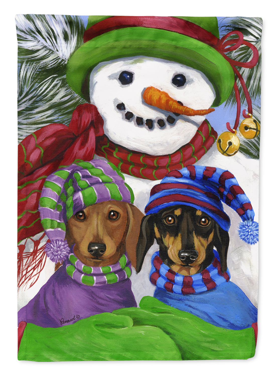 Dachshund Christmas Frosty and Company Flag Canvas House Size PPP3081CHF
