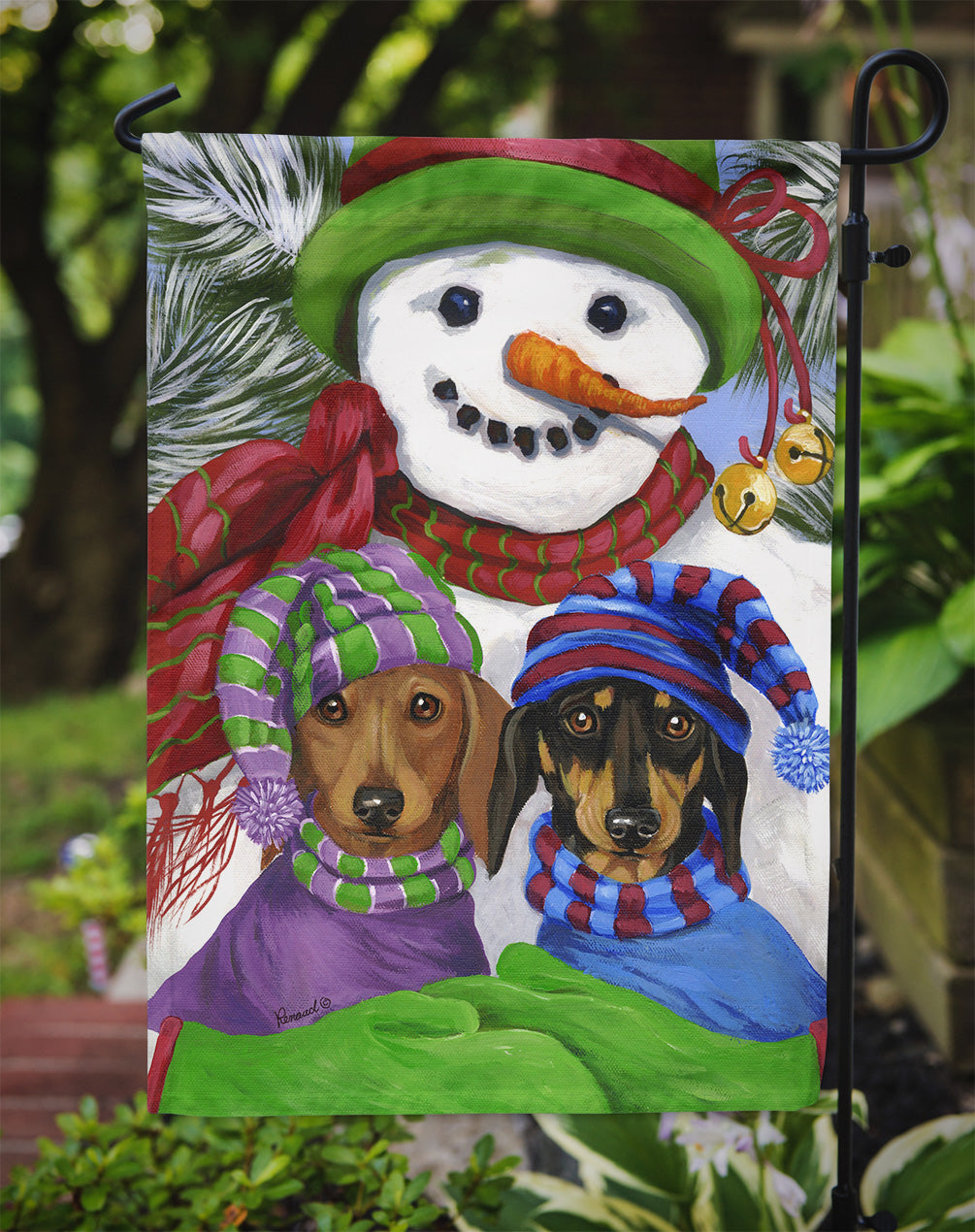 Dachshund Christmas Frosty and Company Flag Garden Size PPP3081GF  the-store.com.