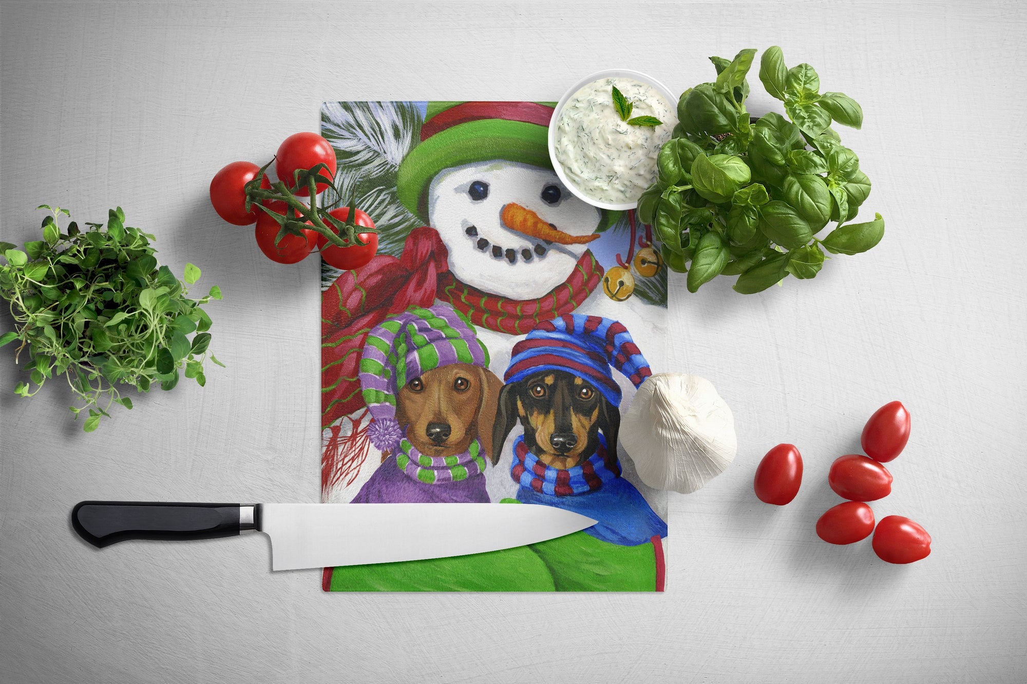 Dachshund Christmas Frosty and Company Glass Cutting Board Large PPP3081LCB by Caroline's Treasures