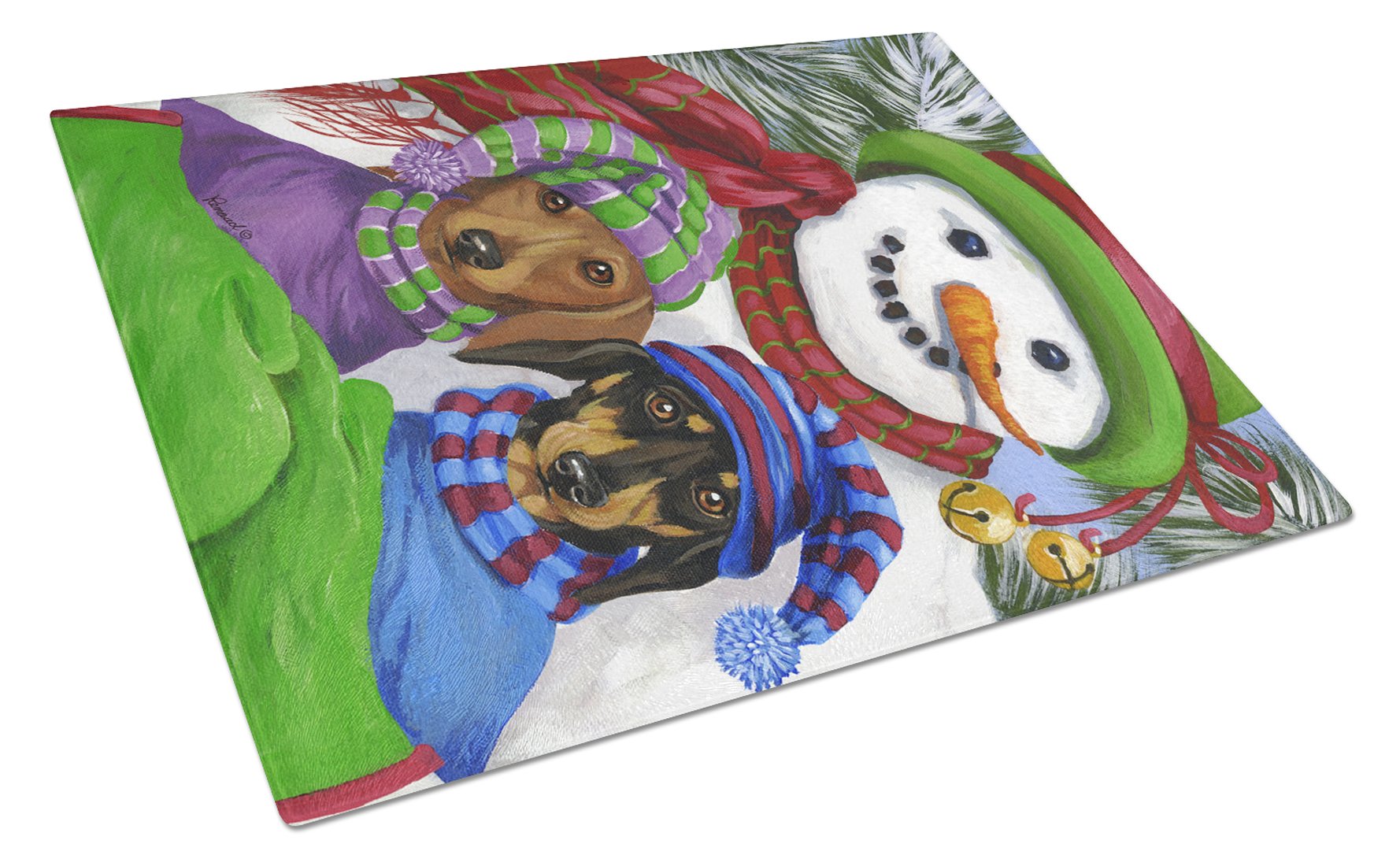 Dachshund Christmas Frosty and Company Glass Cutting Board Large PPP3081LCB by Caroline's Treasures