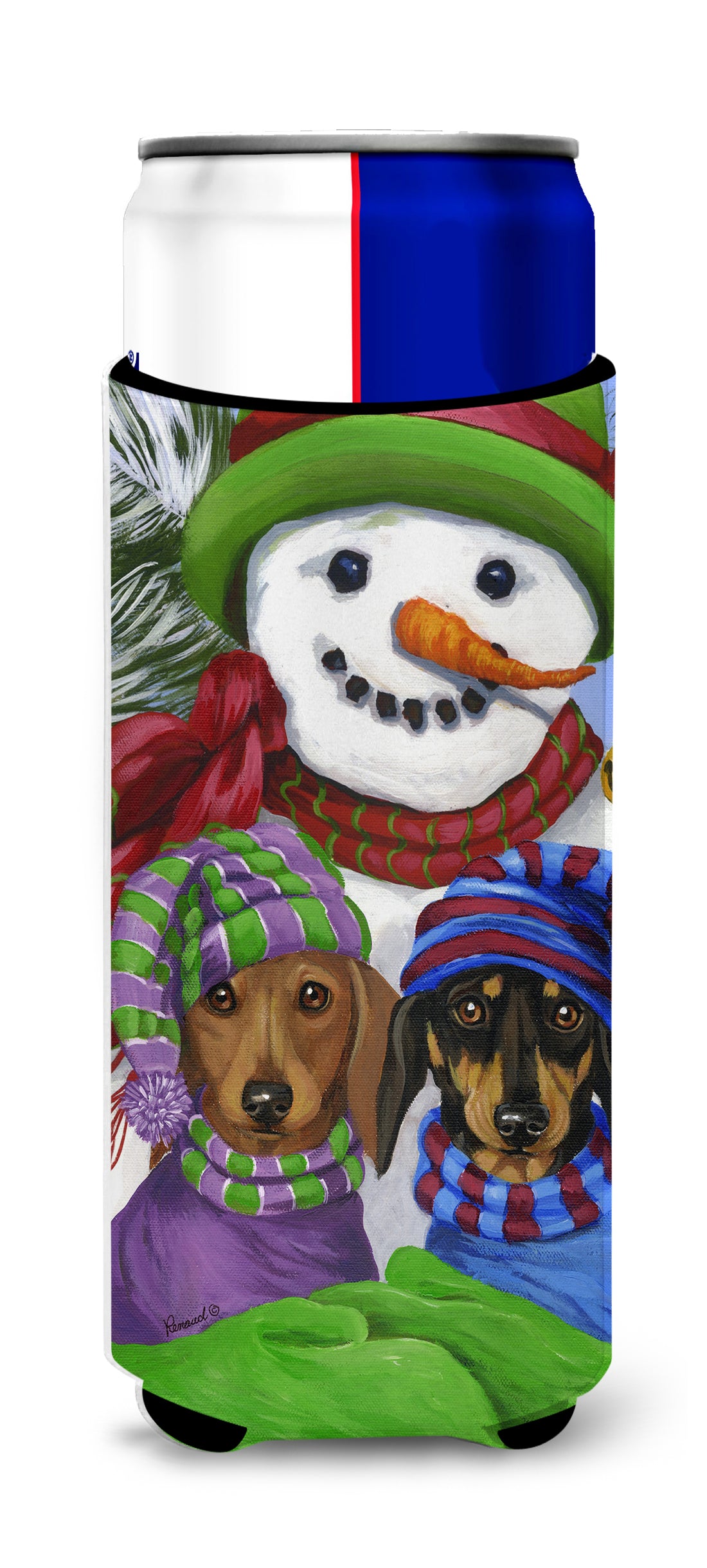 Dachshund Christmas Frosty and Company Ultra Hugger for slim cans PPP3081MUK  the-store.com.