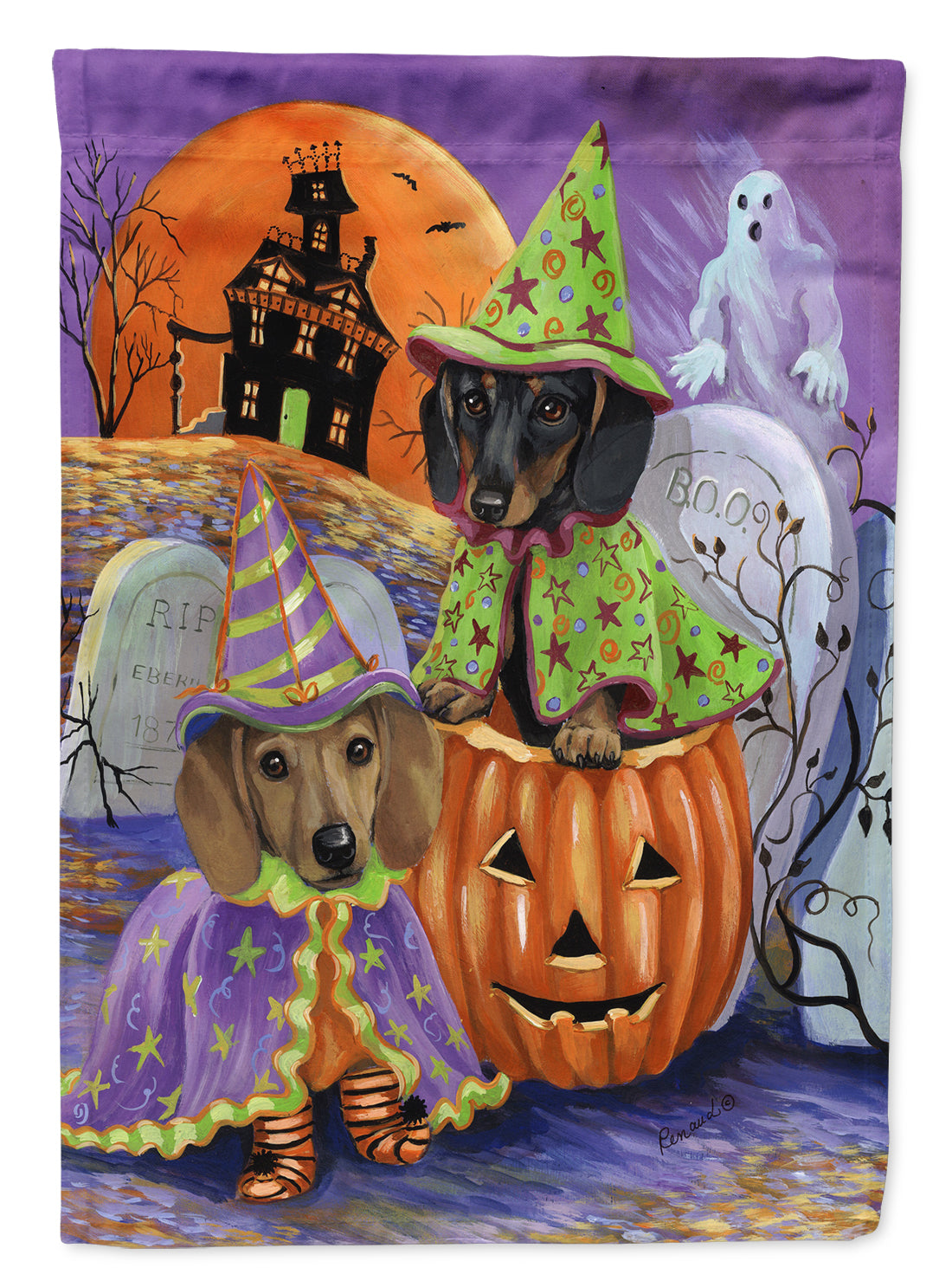Dachshund Halloween Haunted House Flag Canvas House Size PPP3082CHF  the-store.com.