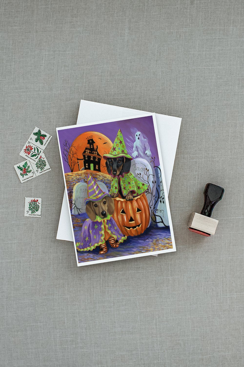 Dachshund Halloween Haunted House Greeting Cards and Envelopes Pack of 8 - the-store.com