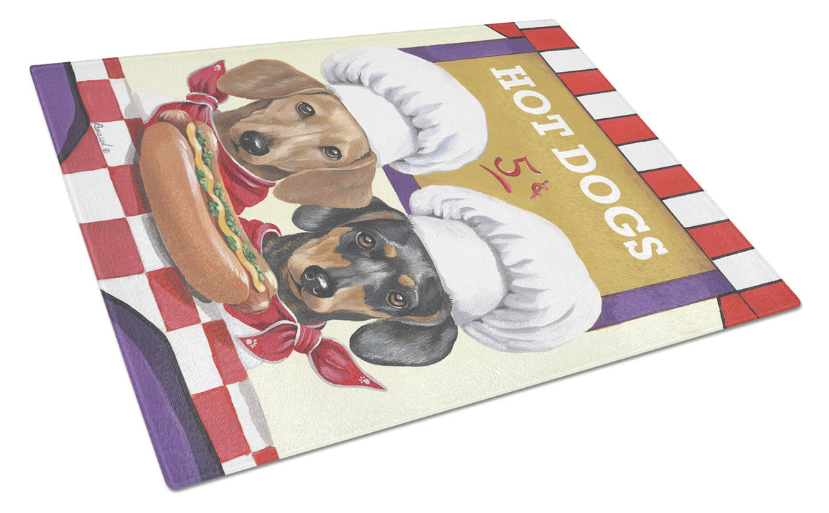 Dachshund Hot Dog Stand Glass Cutting Board Large PPP3083LCB by Caroline&#39;s Treasures