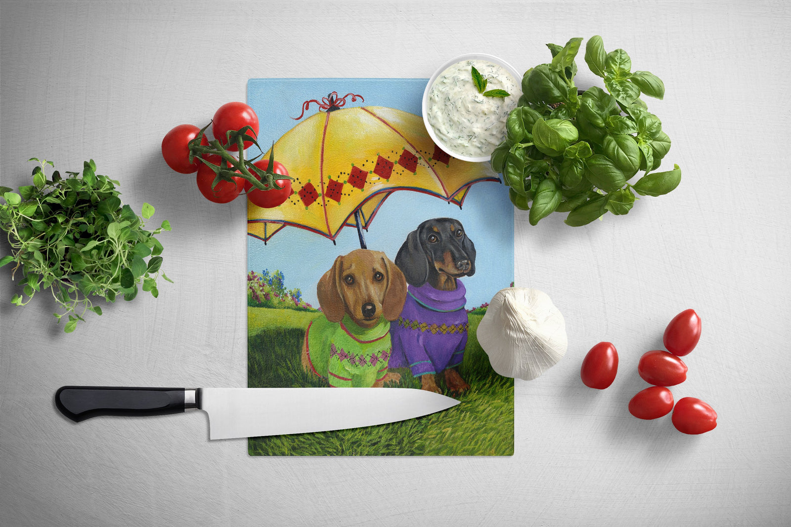 Caroline's Treasures Dachshund Hot Doggies Glass Cutting Boards – Durable, Decorative Kitchen Art Large PPP3084LCB