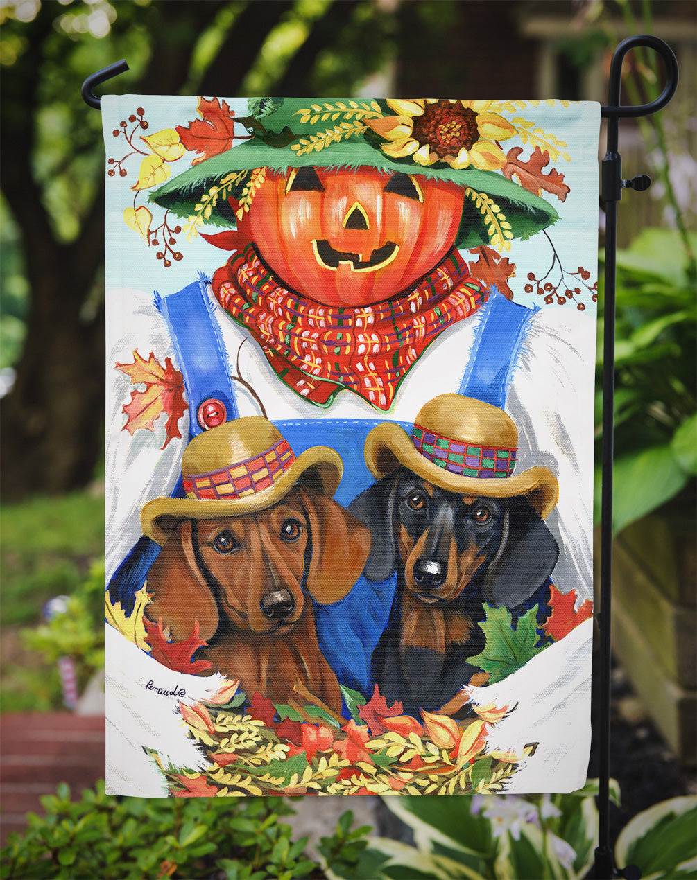 Dachshund Fall Scarecrow Flag Garden Size PPP3086GF  the-store.com.