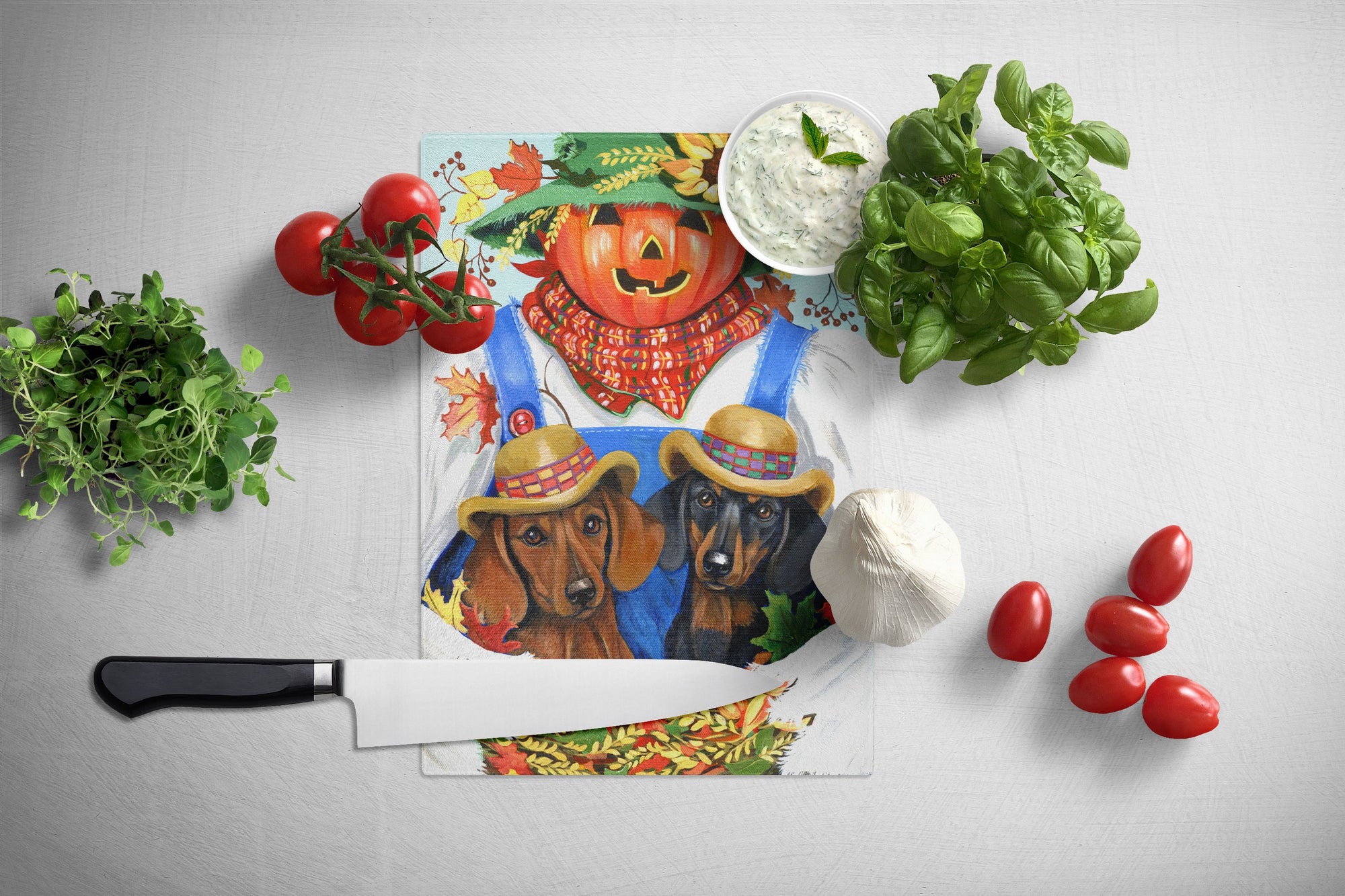 Dachshund Fall Scarecrow Glass Cutting Board Large PPP3086LCB by Caroline's Treasures