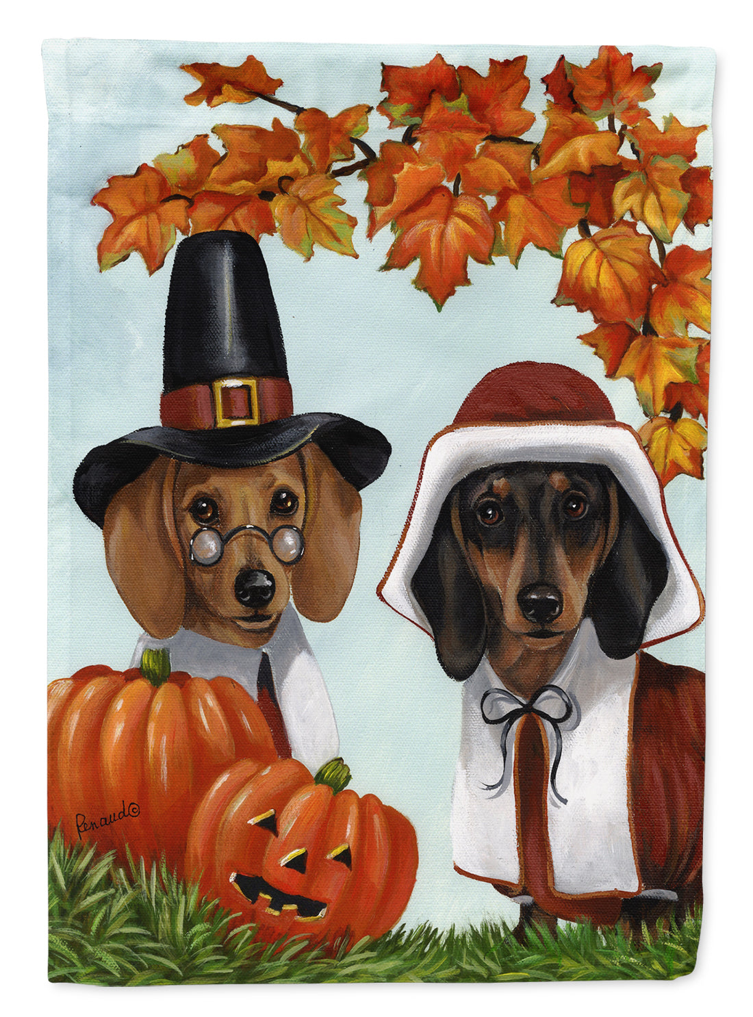 Dachshund Thanksgiving Pilgrims Flag Canvas House Size PPP3087CHF  the-store.com.