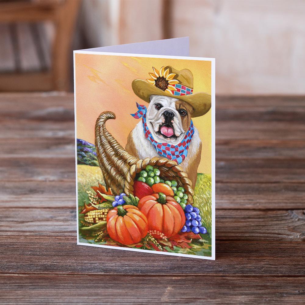 English Bulldog Autumn Greeting Cards and Envelopes Pack of 8 - the-store.com
