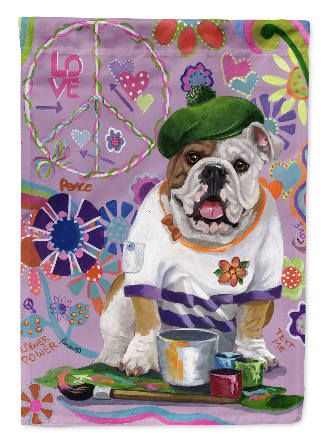 English Bulldog Flower Power Flag Canvas House Size PPP3091CHF  the-store.com.