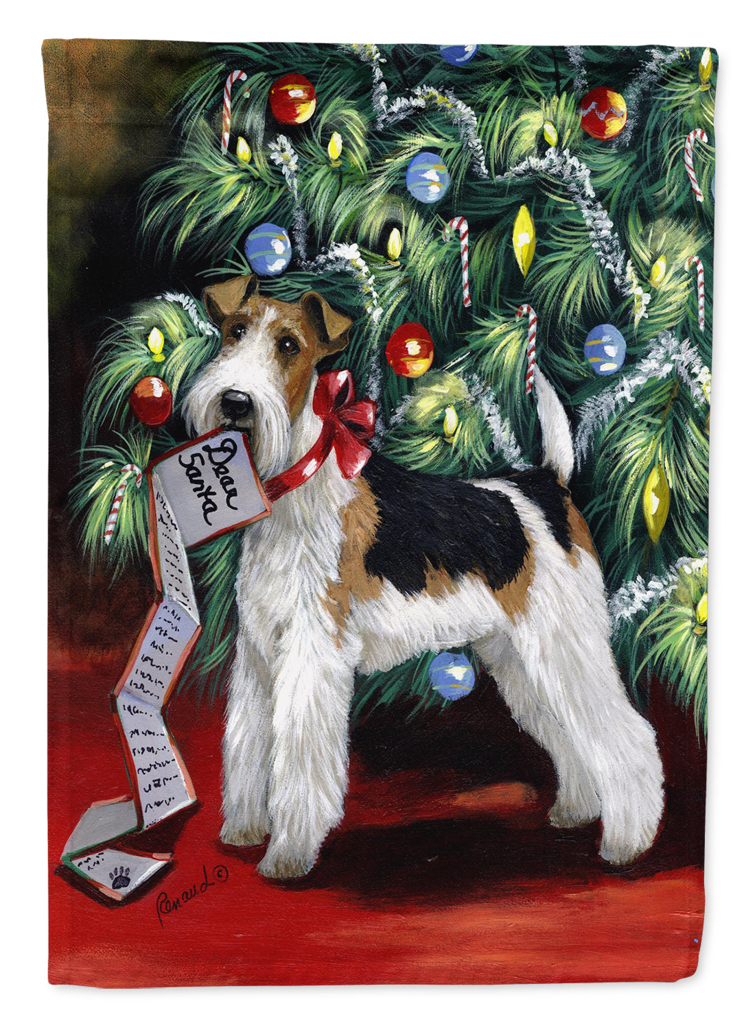 Fox Terrier Christmas Dear Santa Flag Canvas House Size PPP3092CHF