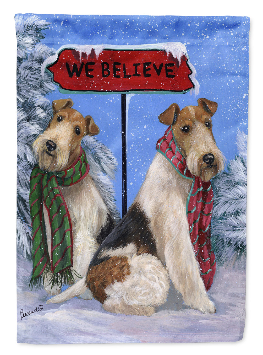 Fox Terrier Christmas We Believe Flag Canvas House Size PPP3094CHF  the-store.com.