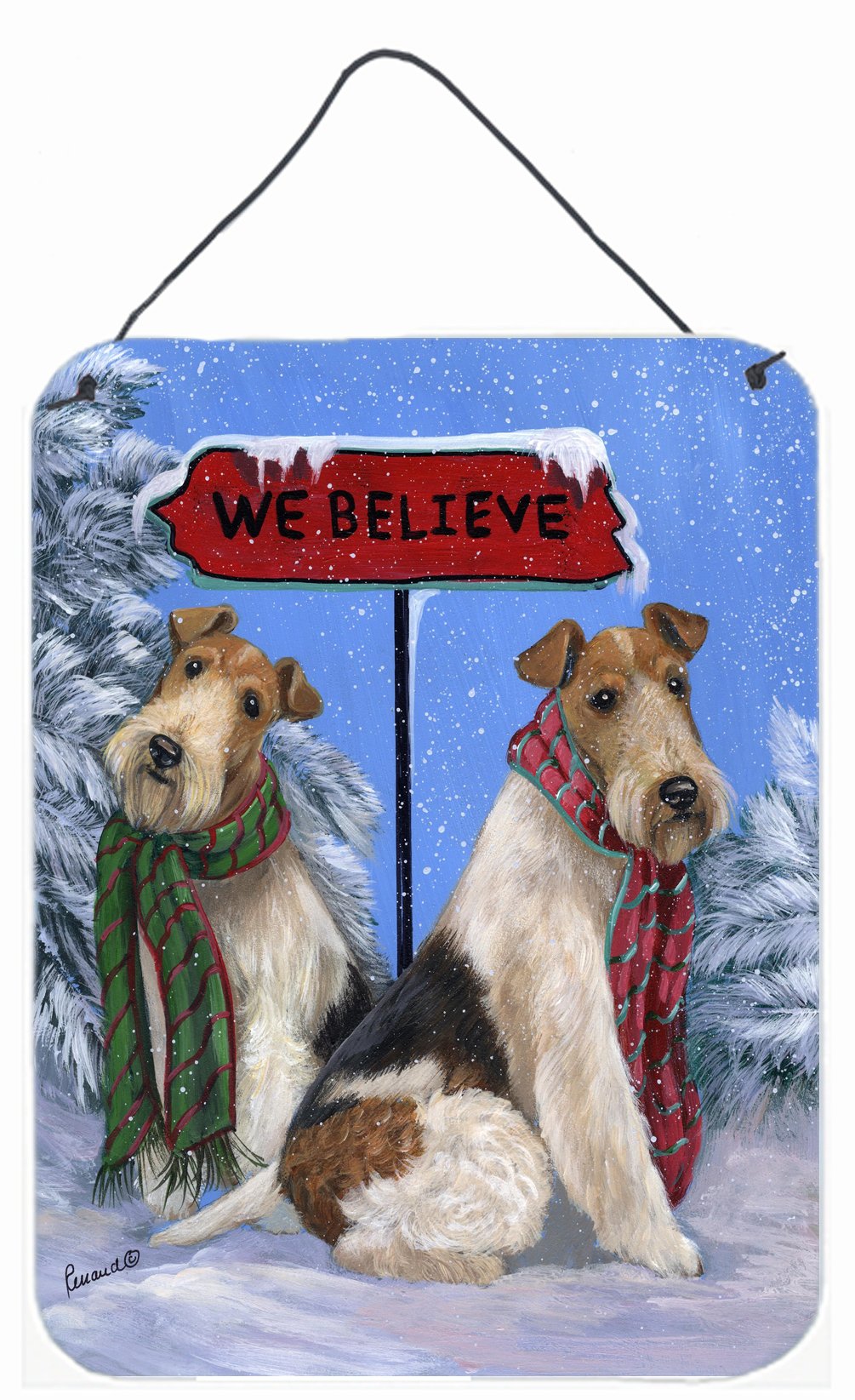 Buy this Fox Terrier Christmas We Believe Wall or Door Hanging Prints PPP3094DS1216